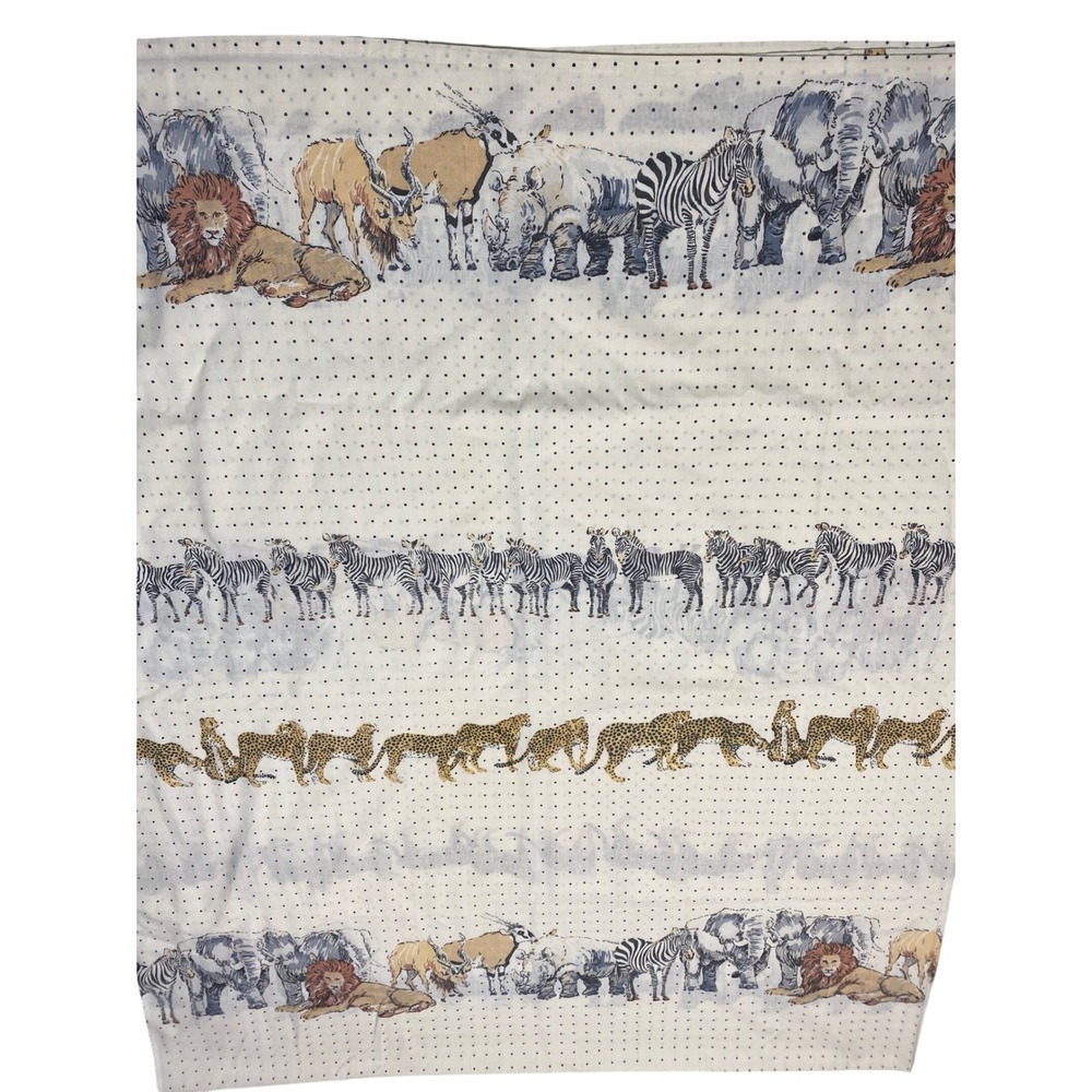 Vtg 70s Lady Pepperell Safari Animal Polka Dot Full Flat Sheet Made USA Fabric